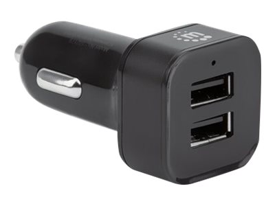 Manhattan Car/Auto Charger (Clearance Pricing), 2x USB-A Outputs, Includes 2-in-1 Charging Cable (for Micro-USB & USB-C outputs)