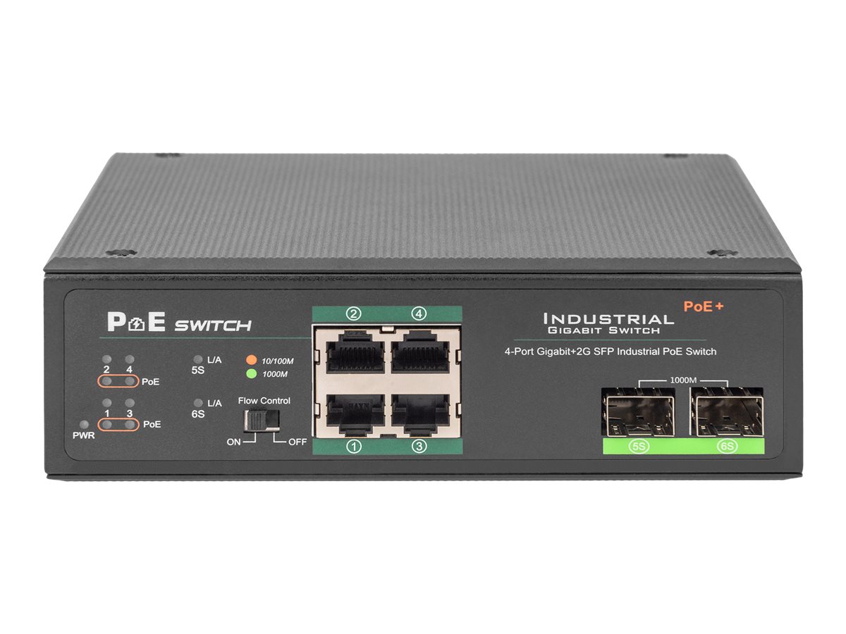 DIGITUS Industrial 4-Port Gigabit PoE Switch, Unmanaged, 2 Uplinks