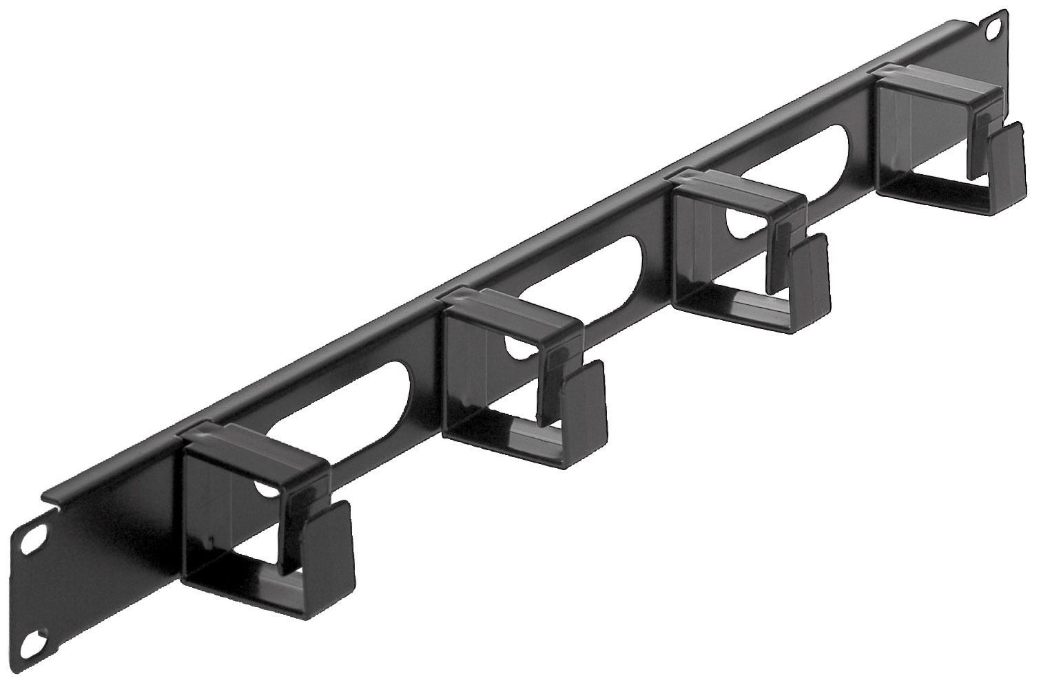 Intellinet Kabelmanagement für 19"-Schränke, 1 HE, 4 kleine Kunststoffringe, schwarz - Kabelführungsplatte für Schaltschrank - Schwarz, RAL 9005 - 1U - 48.3 cm (19")