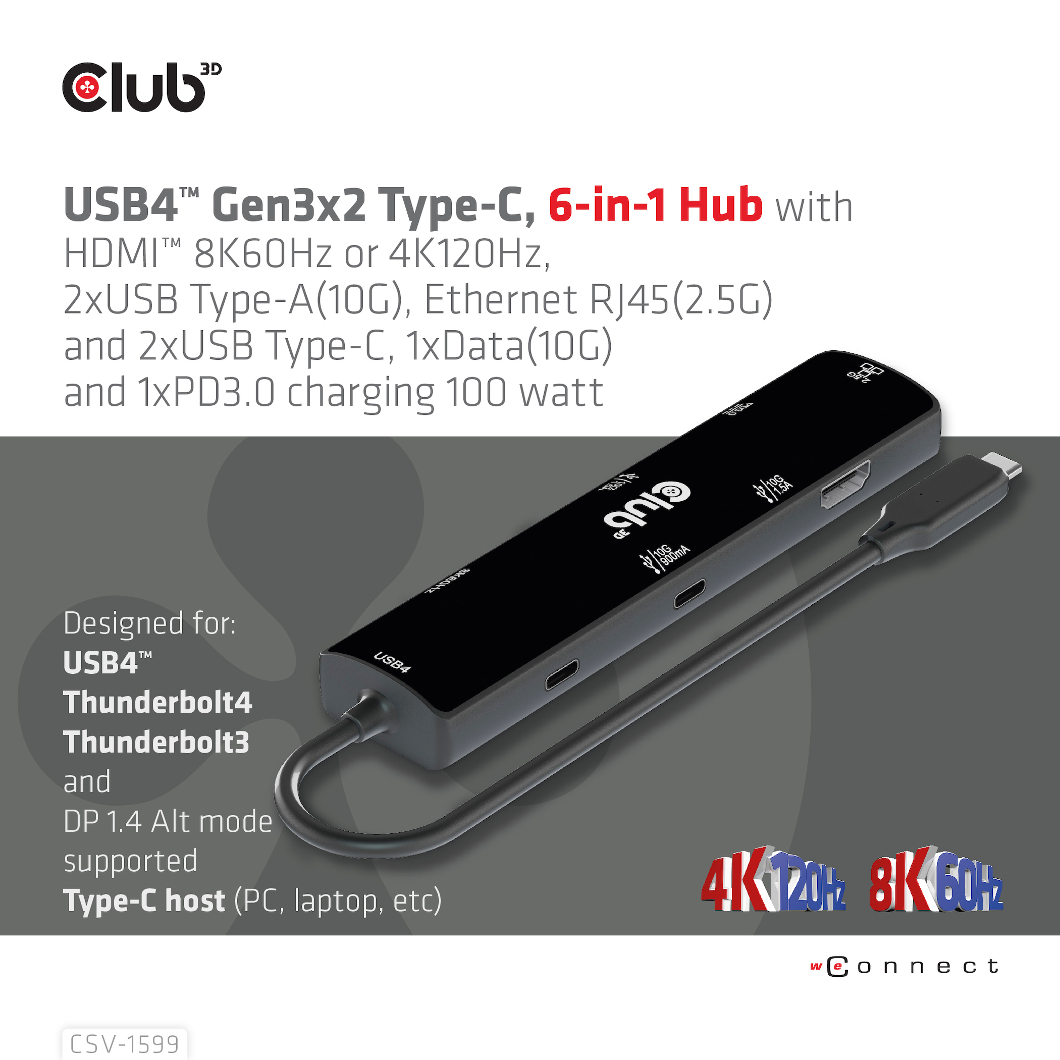 Club 3D 6-in-1 Hub - Dockingstation - für Desktop, Laptop