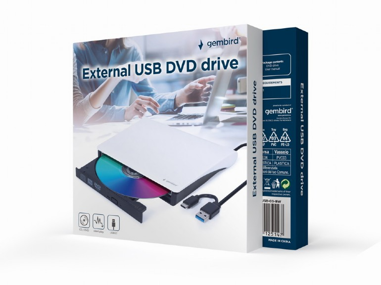 Gembird DVD-USB-03-BW External USB DVD drive black and white
