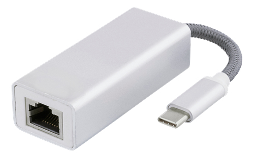 Deltaco USB C Network Adapter Gigabit RJ45 white bag silver