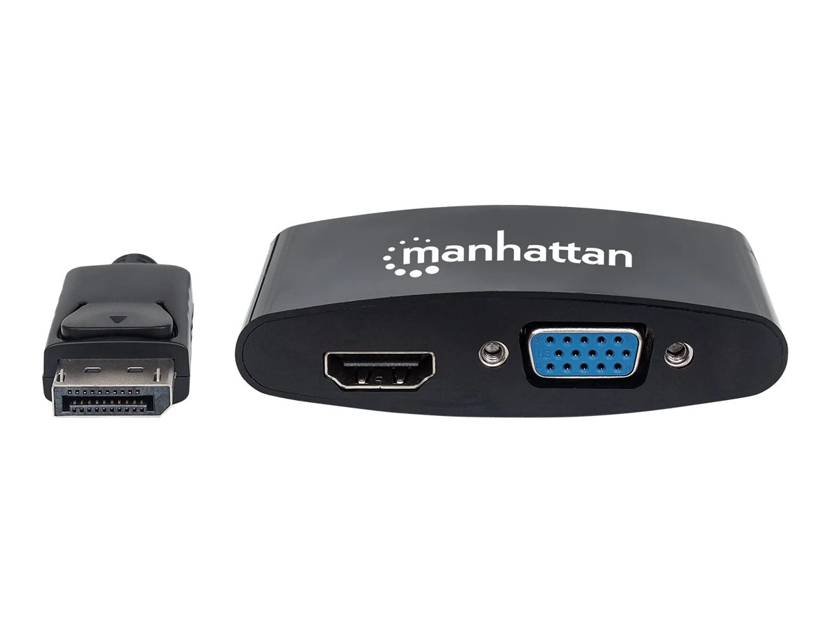 Manhattan DisplayPort 1.2 to HDMI and VGA Adapter Cable, 2-in-1, Male to Female, Black, Equivalent to Startech DP2HDVGA, HDMI 4K@30Hz, VGA 1080p (1920x1200p)