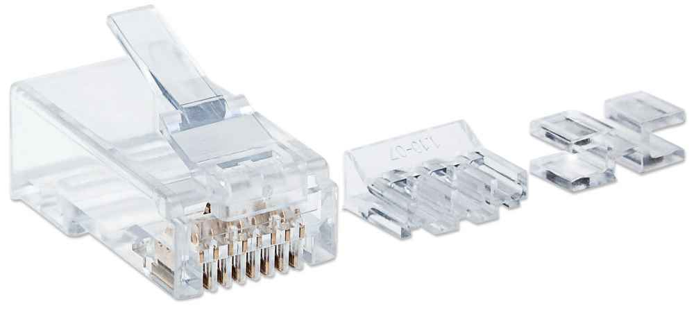 Intellinet 80er-Pack Cat6A RJ45-Modularstecker Pro Line, UTP, 3-Punkt-Aderkontaktierung, für Massivdraht, 80 Stecker im Becher, 50 µ vergoldete Kontakte - Netzwerkanschluss - RJ-45 (M)