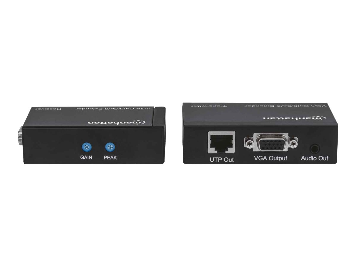 IC Intracom Manhattan VGA Cat5/5e/6 Extender, Extends video and audio signals up to 300m, Black, Three Year Warranty, Box