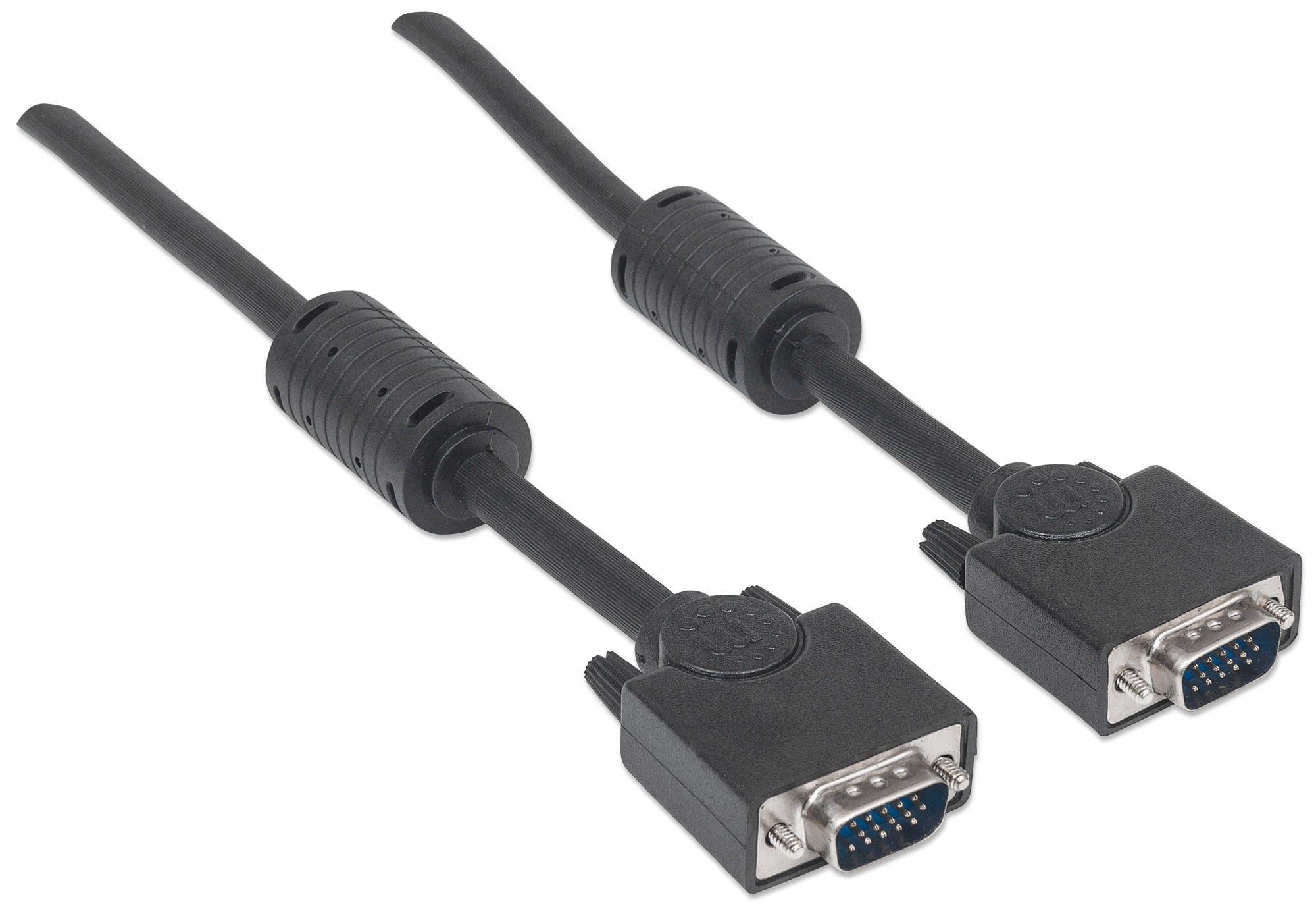 Manhattan VGA Monitor Cable (with Ferrite Cores), 3m, Black, Male to Male, HD15, Cable of higher SVGA Specification (fully compatible)
