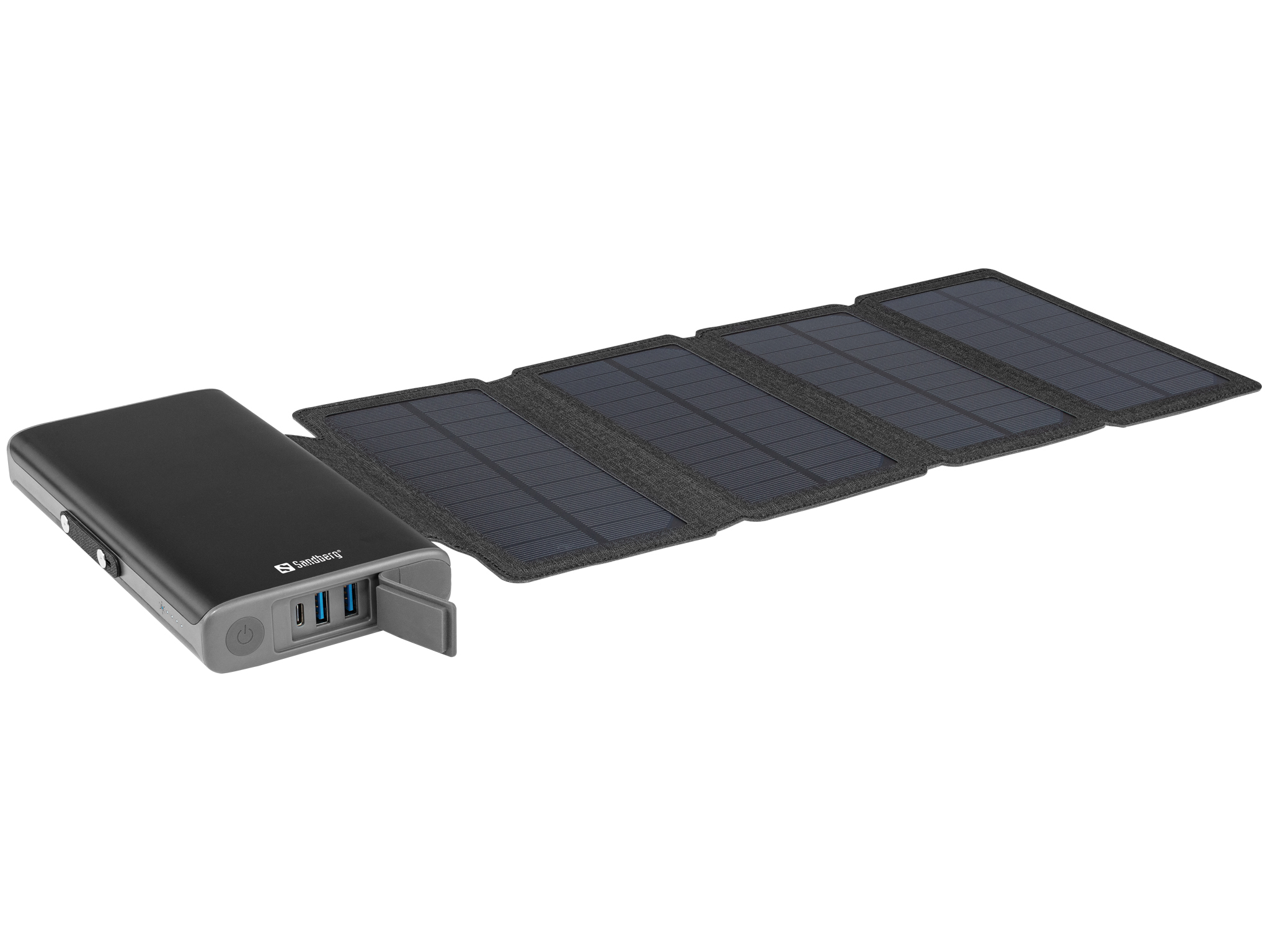 SANDBERG Solar 4-Panel Powerbank 25000 - Solar-Powerbank - Li-Pol - 25000 mAh - 92.5 Wh - 18 Watt - 3 A (2 x USB, 24 pin USB-C)