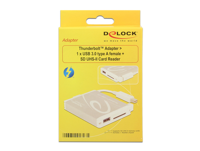 Delock Thunderbolt Adapter > 1 x USB 3.0 Type-A female + SD UHS-II Card Reader - Kartenleser (MMC, SD, MMCplus, SDHC UHS-I, SDXC UHS-I, SDHC UHS-II, SDXC UHS-II)