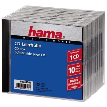 Hama Behälter CD-Aufbewahrung - Kapazität: 1 CD - Schwarz, durchsichtig (Packung mit 10)