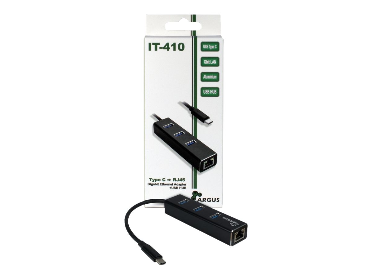 Inter-Tech Argus IT-410 - Hub - 3 x SuperSpeed USB 3.0 + 1 x 10/100/1000