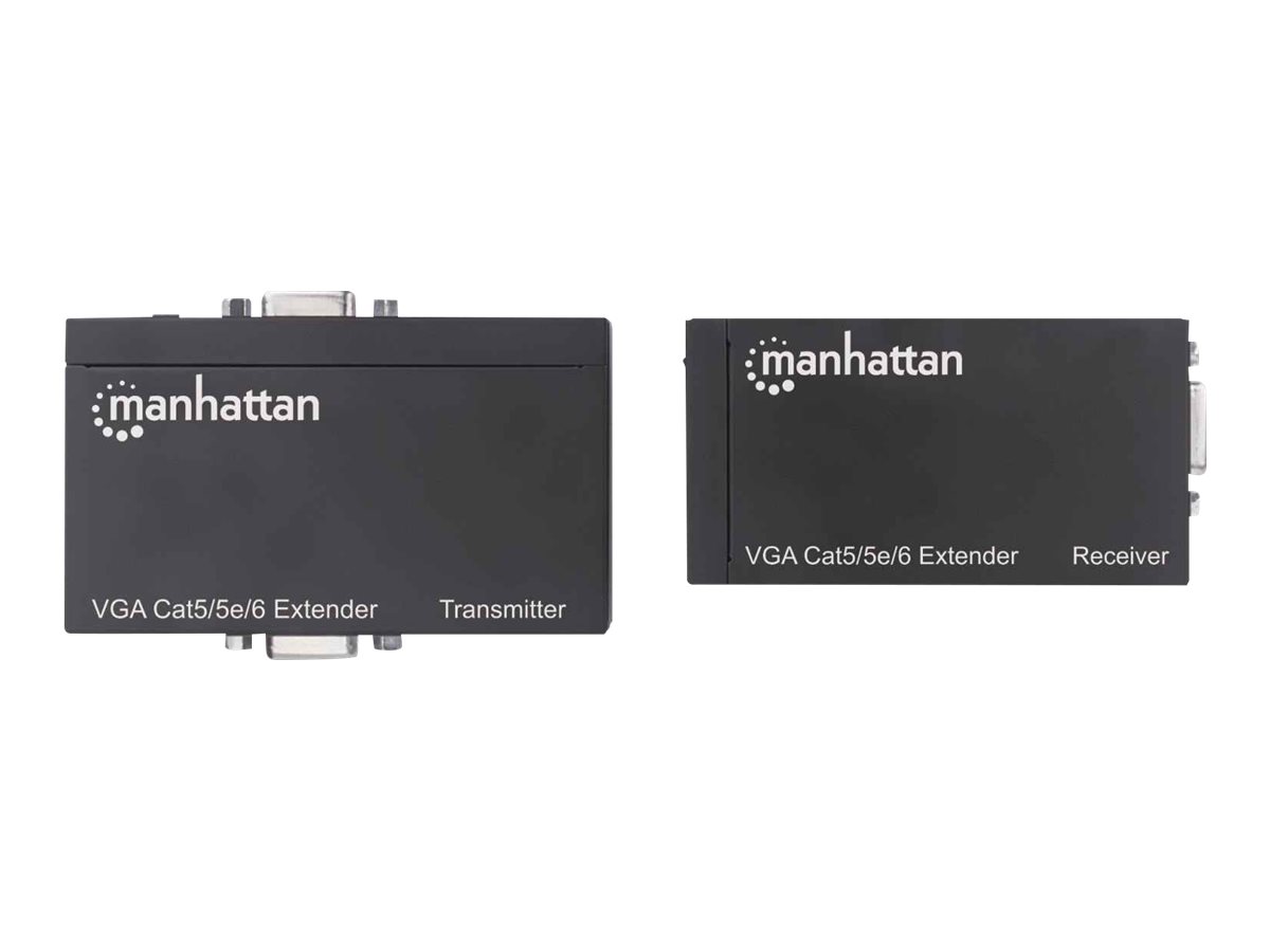 IC Intracom Manhattan VGA Cat5/5e/6 Extender, Extends video and audio signals up to 300m, Black, Three Year Warranty, Box
