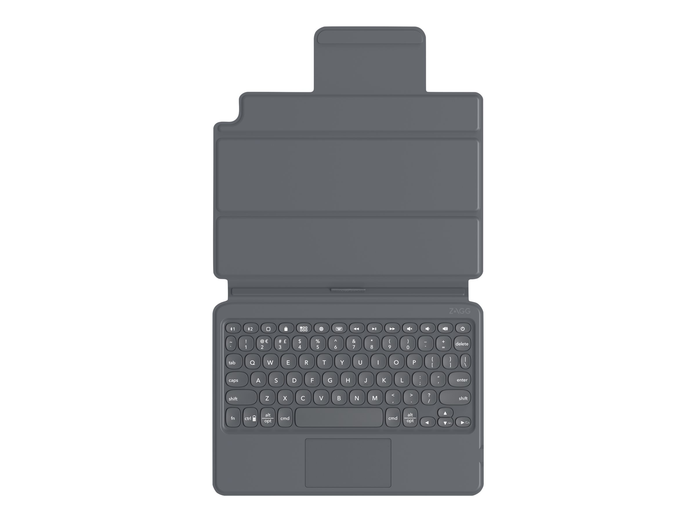 ZAGG Pro Keys with Trackpad - Tastatur und Foliohülle - hintergrundbeleuchtet - Bluetooth - Nordisch - Schwarz/Grau Tastatur, Schwarz/Grau Gehäuse - für Apple 10.2-inch iPad (7. Generation, 8. Generation, 9. Generation)