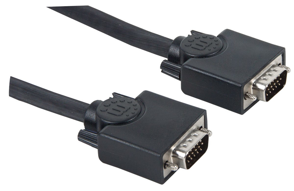 Manhattan VGA Monitor Cable (with Ferrite Cores), 20m, Black, Male to Male, HD15, Cable of higher SVGA Specification (fully compatible)