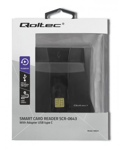 Qoltec 50643 Smart chip ID card scanner|USB 2.0| Plug&Play