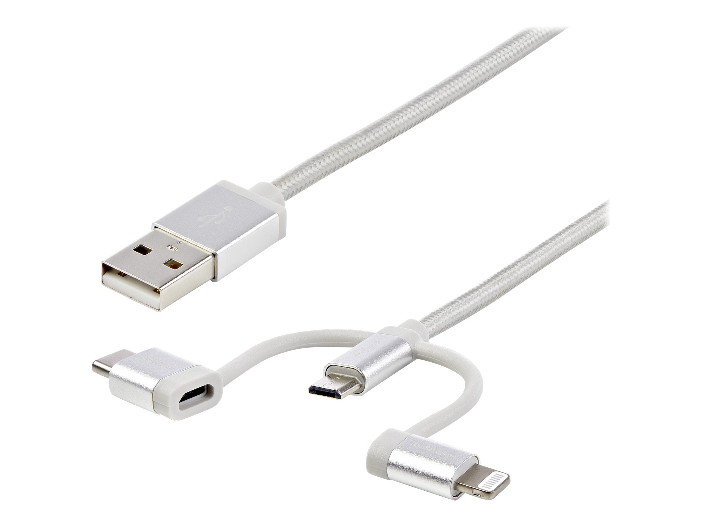 StarTech.com USB Lightning Kabel - USB-C Micro-B Laddekabel - 1m - geflochten - Silber - USB auf Lightning Kabel - USB zu USB C - USB-Kabel - USB (M)