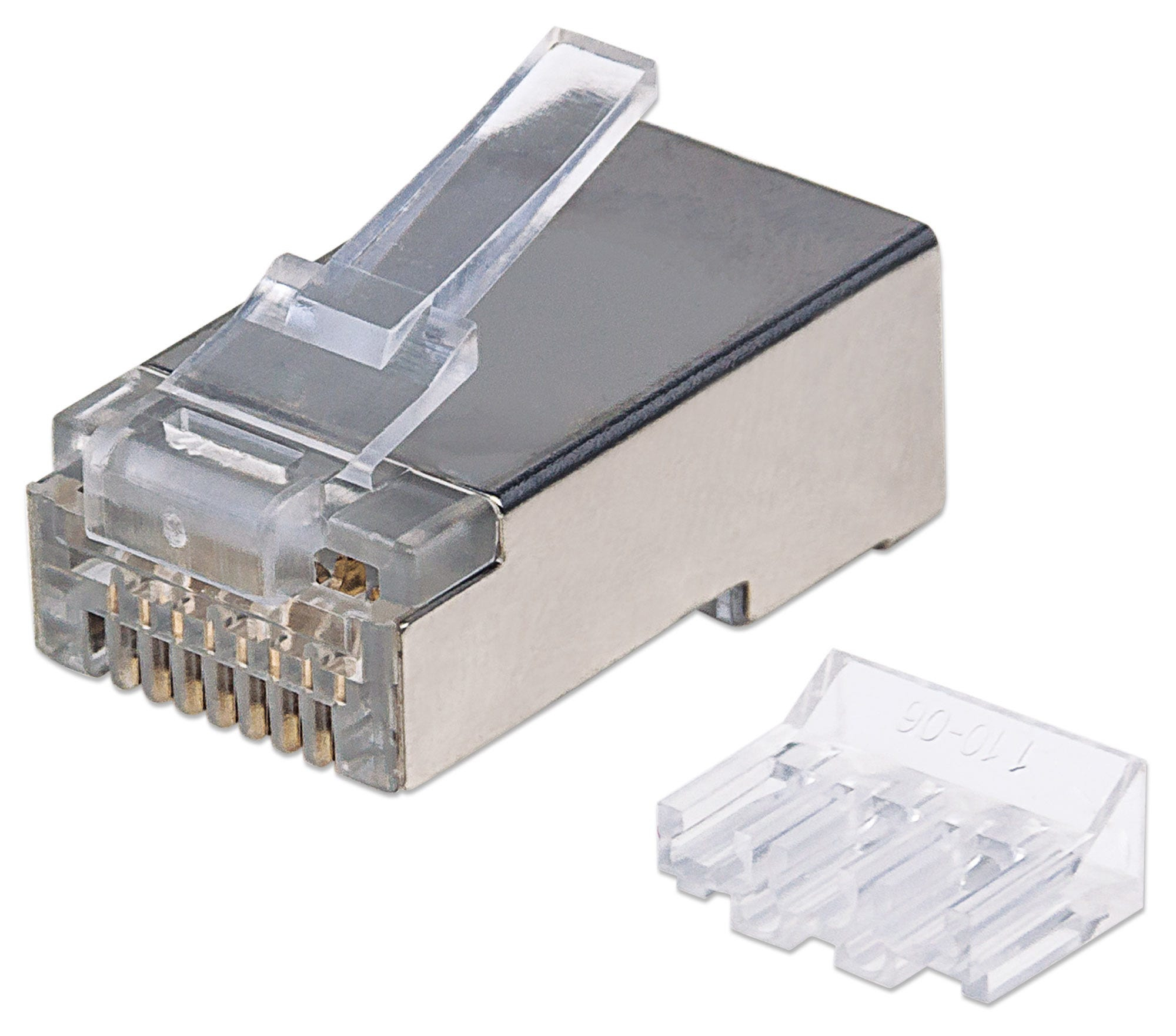 Intellinet 90er-Pack Cat6A RJ45-Modularstecker, STP, 2-Punkt-Aderkontaktierung, für Litzendraht, 90 Stecker im Becher - Netzwerkanschluss - RJ-45 (M)