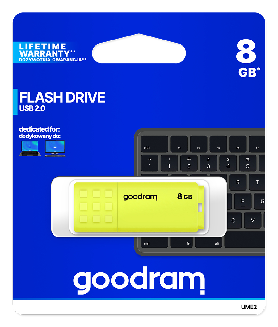 GoodRam UME2 - 8 GB - USB Typ-A - 2.0 - 20 MB/s - Kappe - Gelb