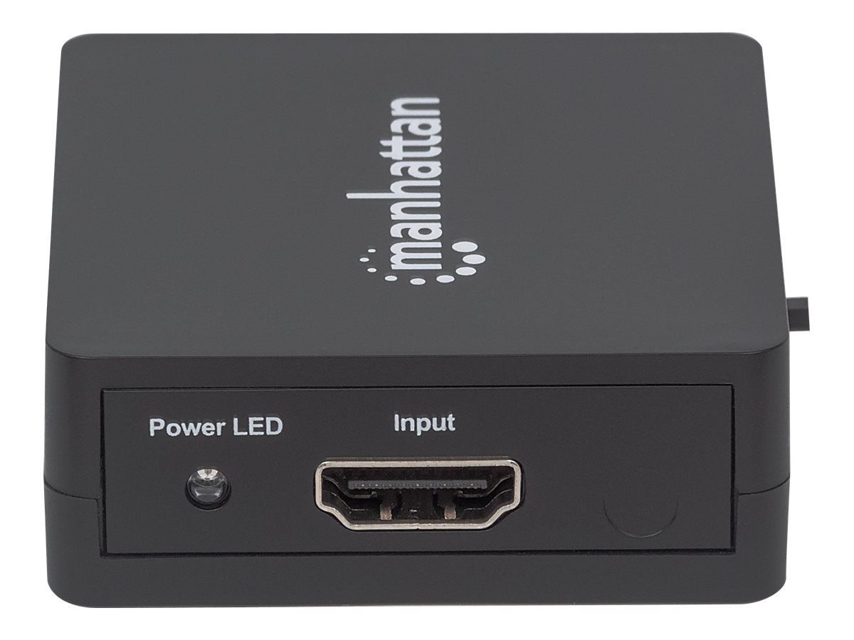 Manhattan HDMI Splitter 2-Port , 1080p, Black, Displays output from x1 HDMI source to x2 HD displays (same output to both displays)