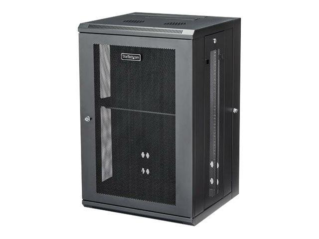 StarTech.com 18U 19" Wall Mount Network Cabinet, 16" Deep Hinged Locking IT Network Switch Depth Enclosure, Assembled Vented Computer Equipment Data Rack with Shelf & Flexible Side Panels - 18U Vented Cabinet (RK1820WALHM)
