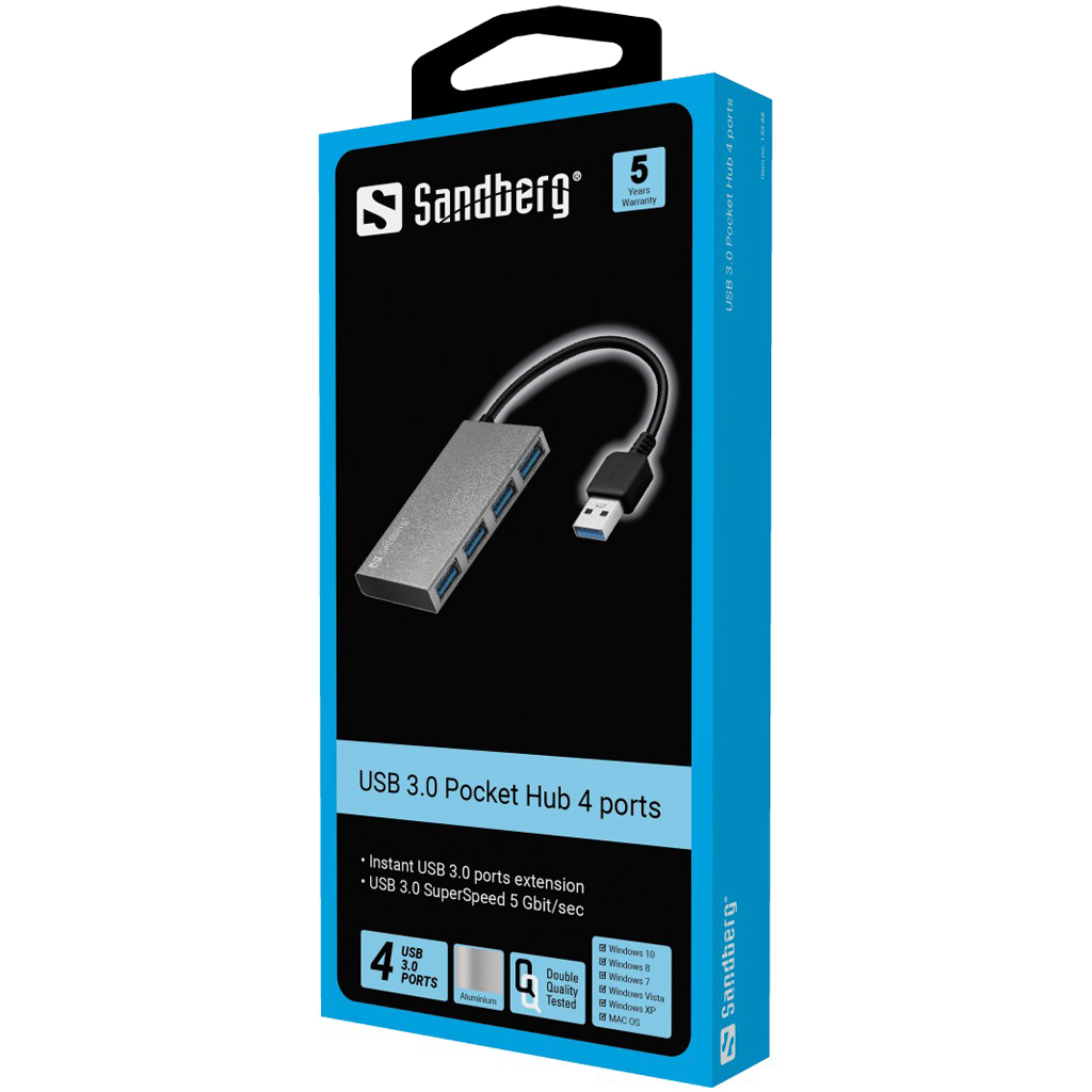 SANDBERG USB 3.0 Pocket Hub - Hub - 4 x SuperSpeed USB 3.0