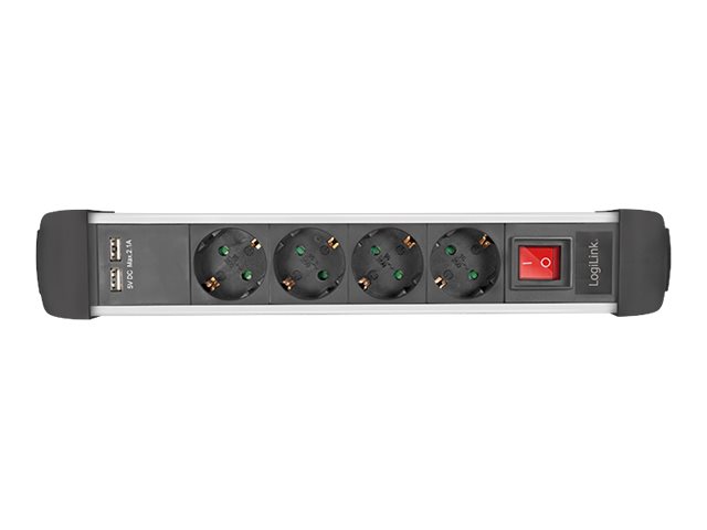 LogiLink Steckdosenleiste - Wechselstrom 250 V - 3680 Watt - Ausgangsanschlüsse: 6 (2 x USB, 4 x Spannung)
