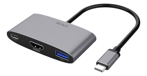 Deltaco USB-C till HDMI/USB A adapter 4K 60Hz PD 3.0 100W vit