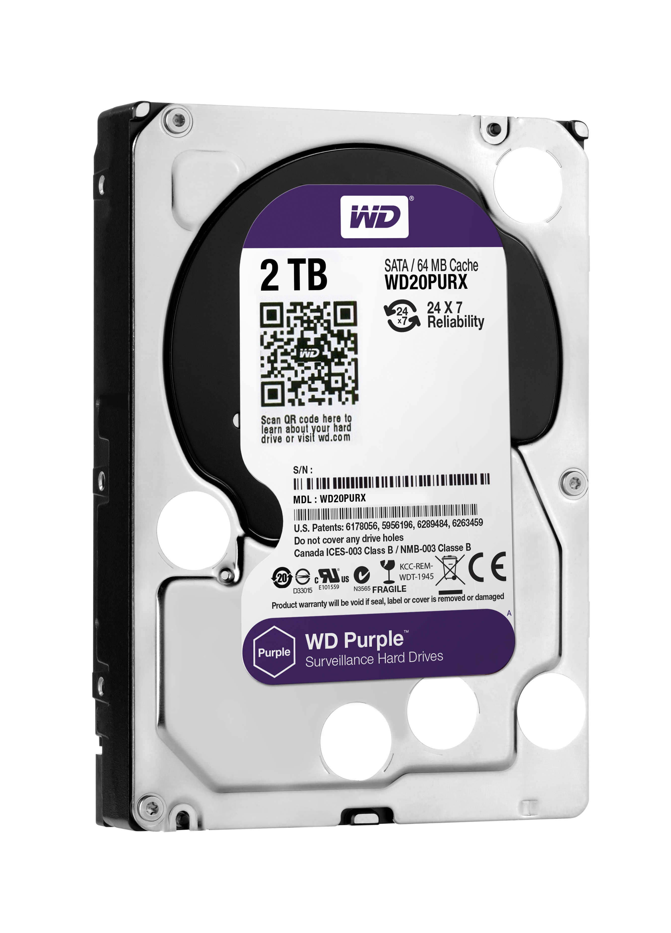WD Purple Surveillance Hard Drive WD20PURX - Festplatte - 2 TB - intern - 3.5" (8.9 cm)