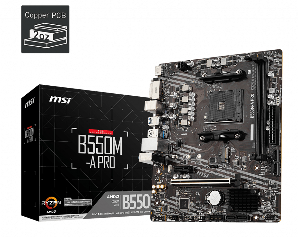 MSI B550M-A PRO - Motherboard - micro ATX - Socket AM4 - AMD B550 Chipsatz - USB 3.2 Gen 1 - Gigabit LAN - Onboard-Grafik (CPU erforderlich)