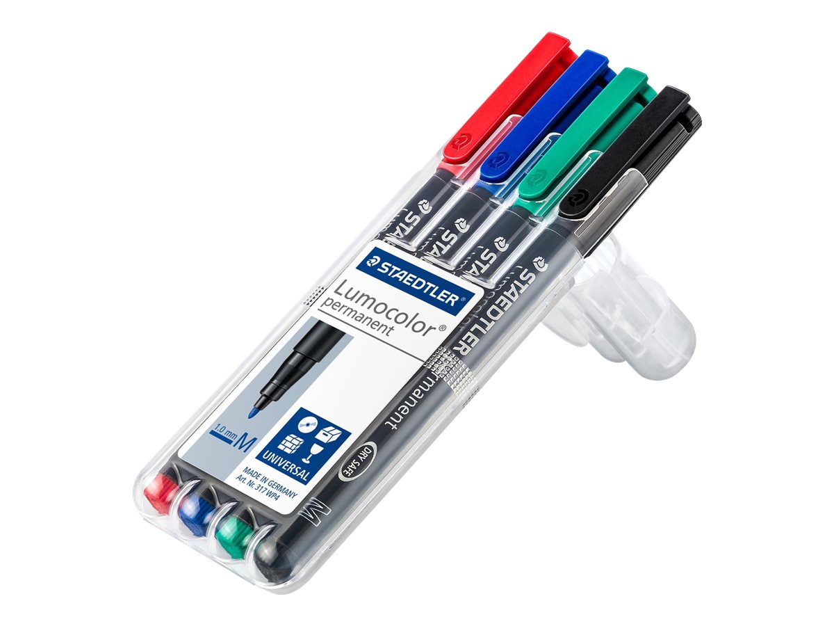 STAEDTLER Lumocolor 317 - Marker - permanent - Schwarz, Rot, Blau, Grün - 1 mm - Mittel (Packung mit 4)