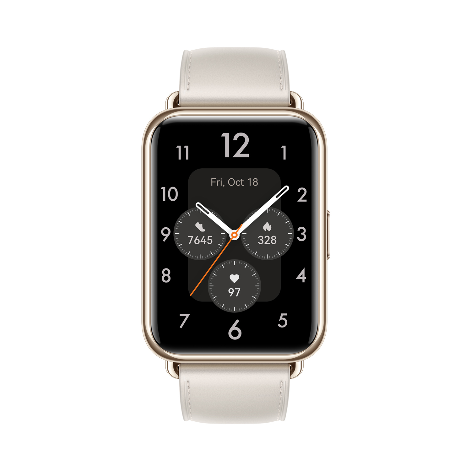 Huawei Watch Fit 2 Classic - Aluminiumlegierung - intelligente Uhr mit Riemen - Leder - moon white - Handgelenkgröße: 140-210 mm - Anzeige 4.42 cm (1.74")