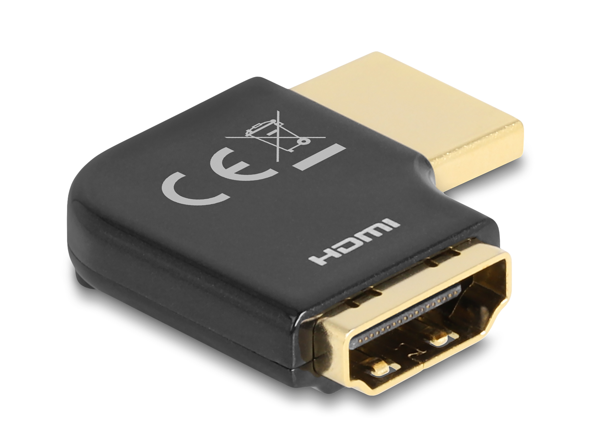 Delock Highspeed - HDMI-Adapter - HDMI männlich zu HDMI weiblich links abgewinkelt - Schwarz - unterstützt 8K 60 Hz (7680 x 4320)