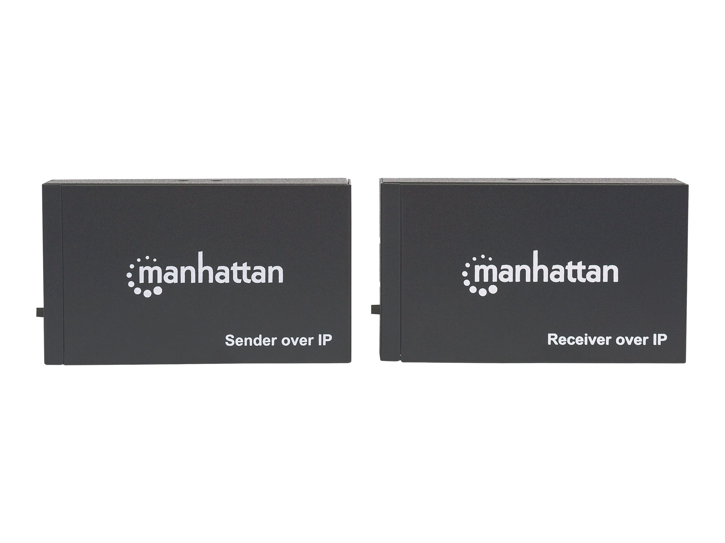 Manhattan 1080p HDMI over IP Extender Kit, Extends 1080p Signal up to 120m with a Network Switch and Single Ethernet Cable, IR Support, Black, Three Year Warranty, Box
