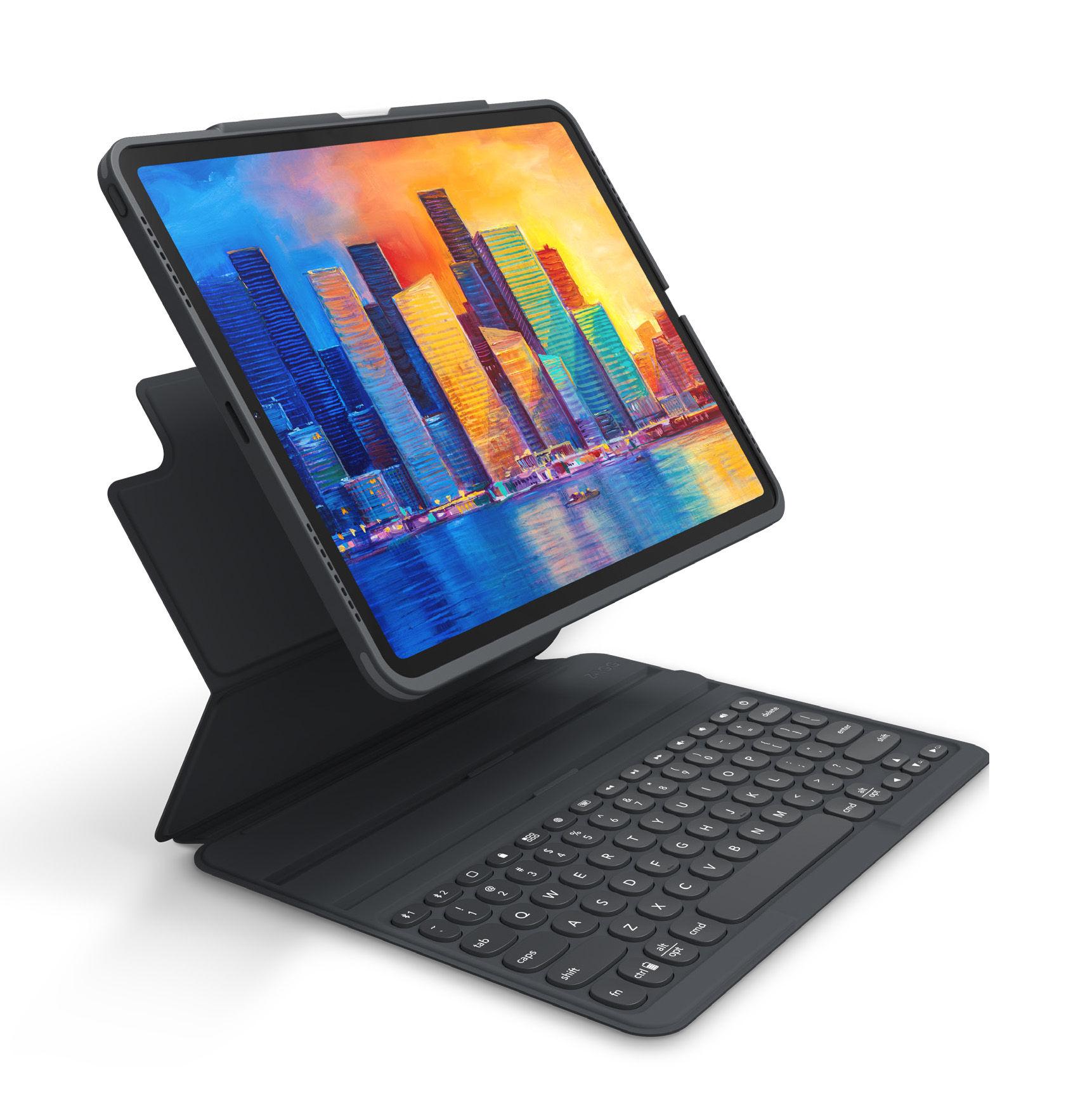 ZAGG Pro Keys - Tastatur und Foliohülle - hintergrundbeleuchtet - Bluetooth - Nordisch - holzkohlefarben  Tastatur, holzkohlefarben  Gehäuse - für Apple 12.9-inch iPad Pro (3. Generation, 4. Generation, 5. Generation)