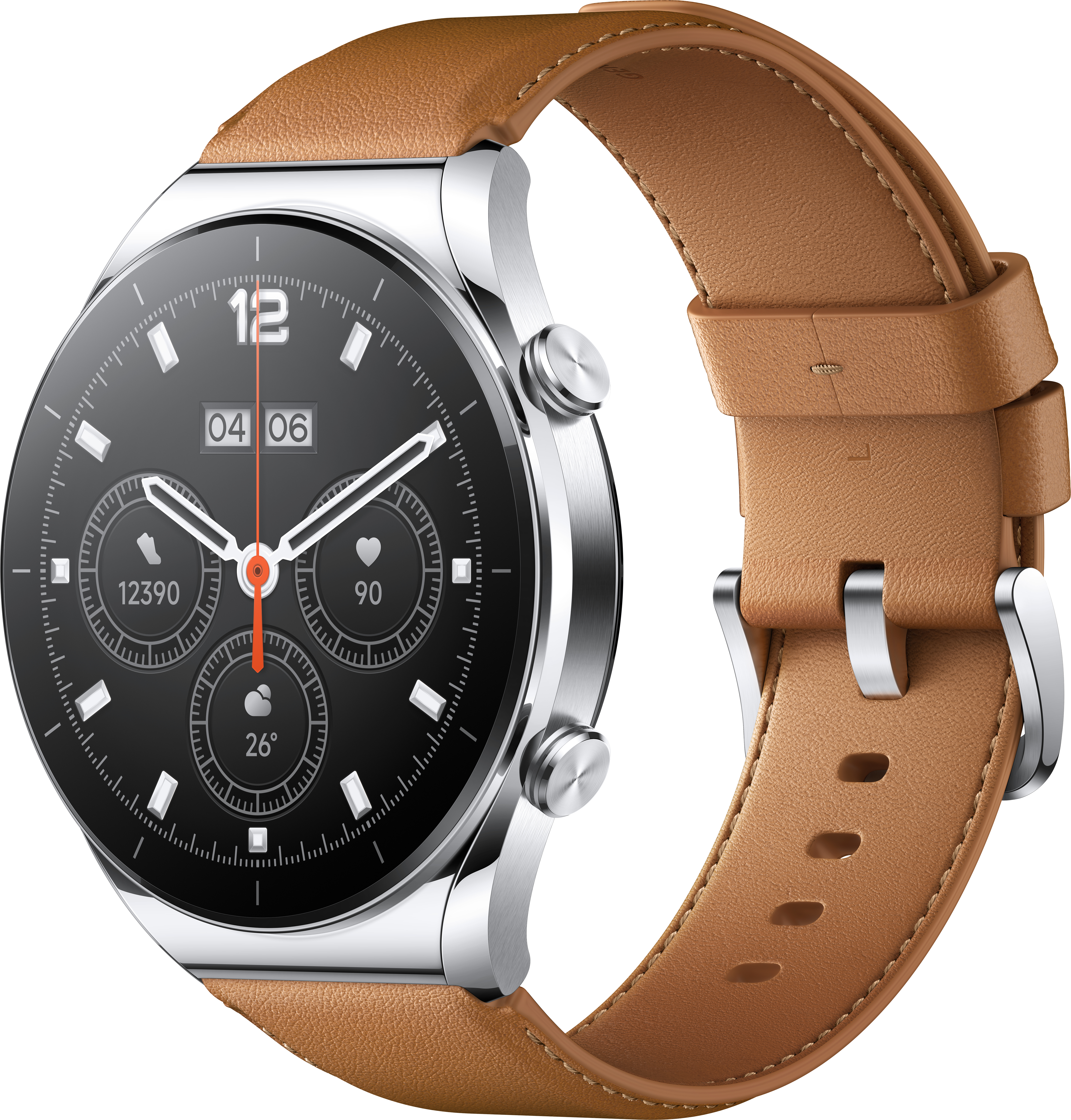Xiaomi Watch S1 - 46 mm - silber - intelligente Uhr mit Riemen - Leder - braun - Anzeige 3.63 cm (1.43")