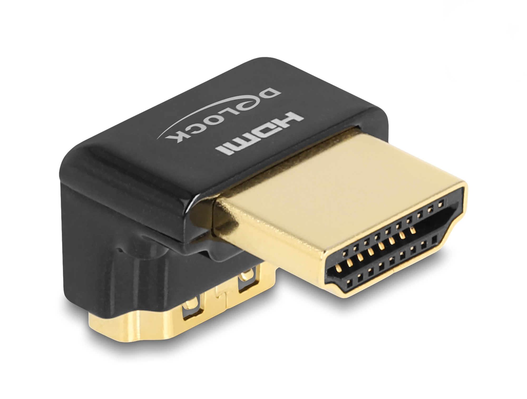 Delock Highspeed - HDMI-Adapter - HDMI männlich zu HDMI weiblich nach unten abgewinkelt - Schwarz - unterstützt 8K 60 Hz (7680 x 4320)