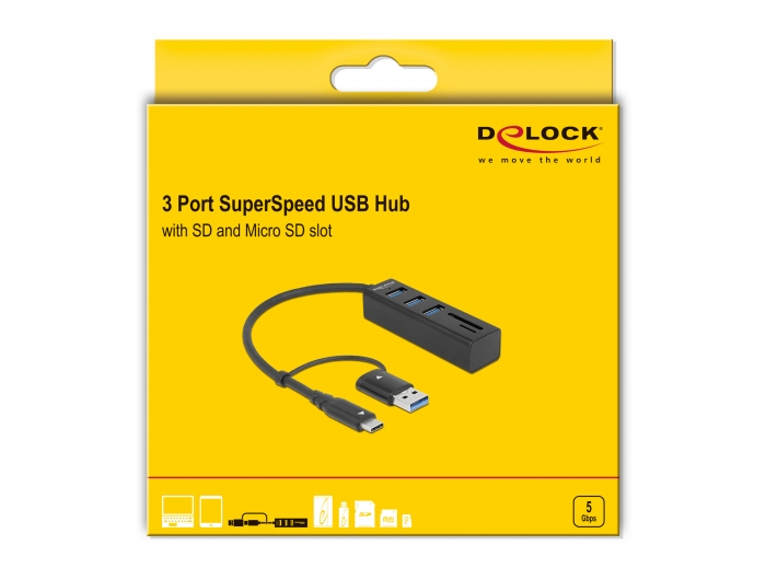 Delock Hub - 3 x USB 3.2 Gen 1 + 1 x USB-C 3.2 Gen 1