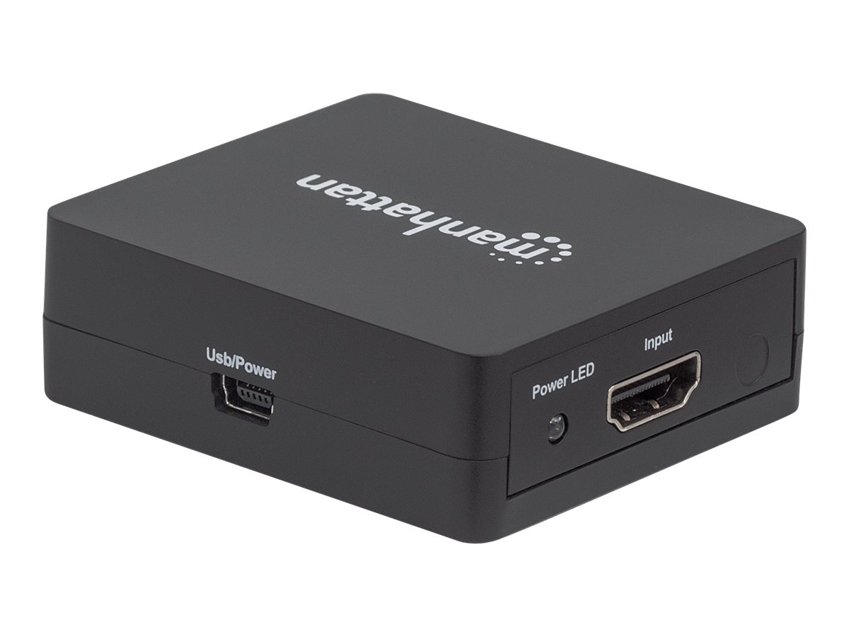 Manhattan HDMI Splitter 2-Port , 1080p, Black, Displays output from x1 HDMI source to x2 HD displays (same output to both displays)