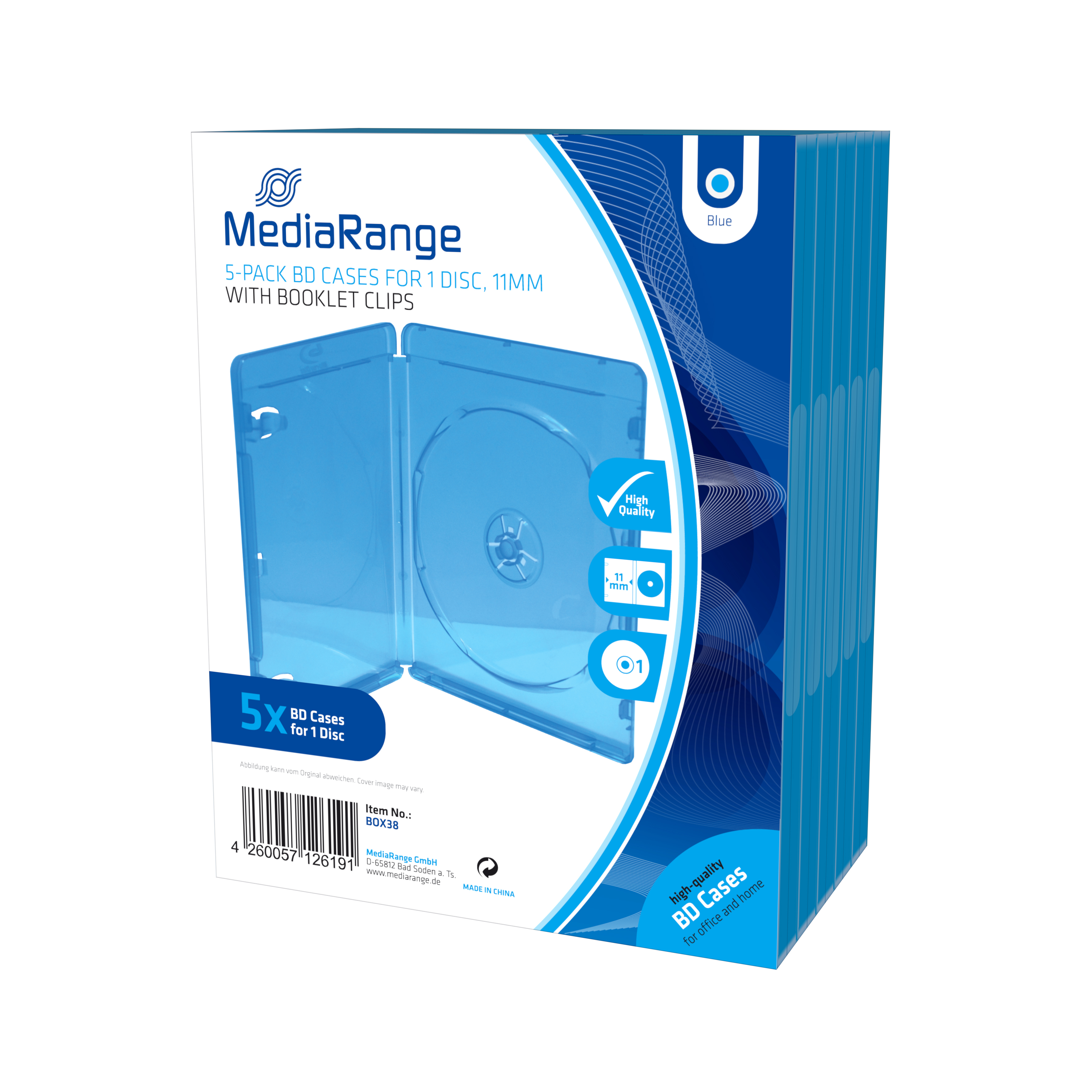 MEDIARANGE Retail-Pack BluRay Cases Single - Blu-ray Disc-Videobox - Kapazität: 1 Blu-ray Disc-Leerhülle - Blau (Packung mit 5)