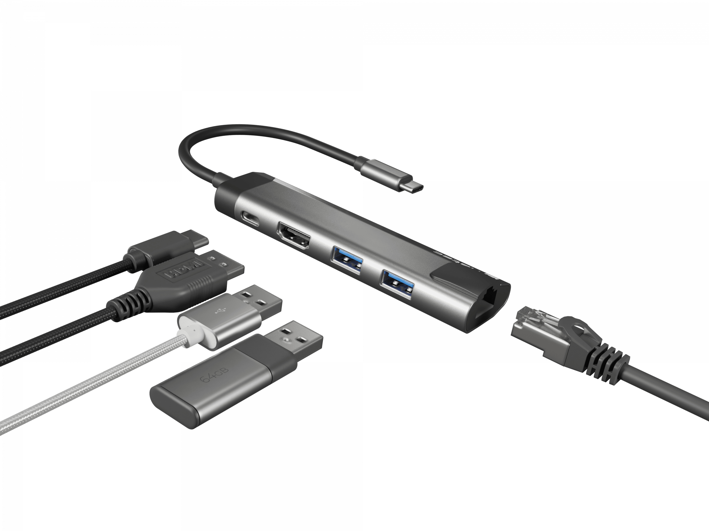 natec Multiport Fowler Go USB-C -&gt; Hub USB 3.0 x2 HDMI 4K USB-C PD RJ45
