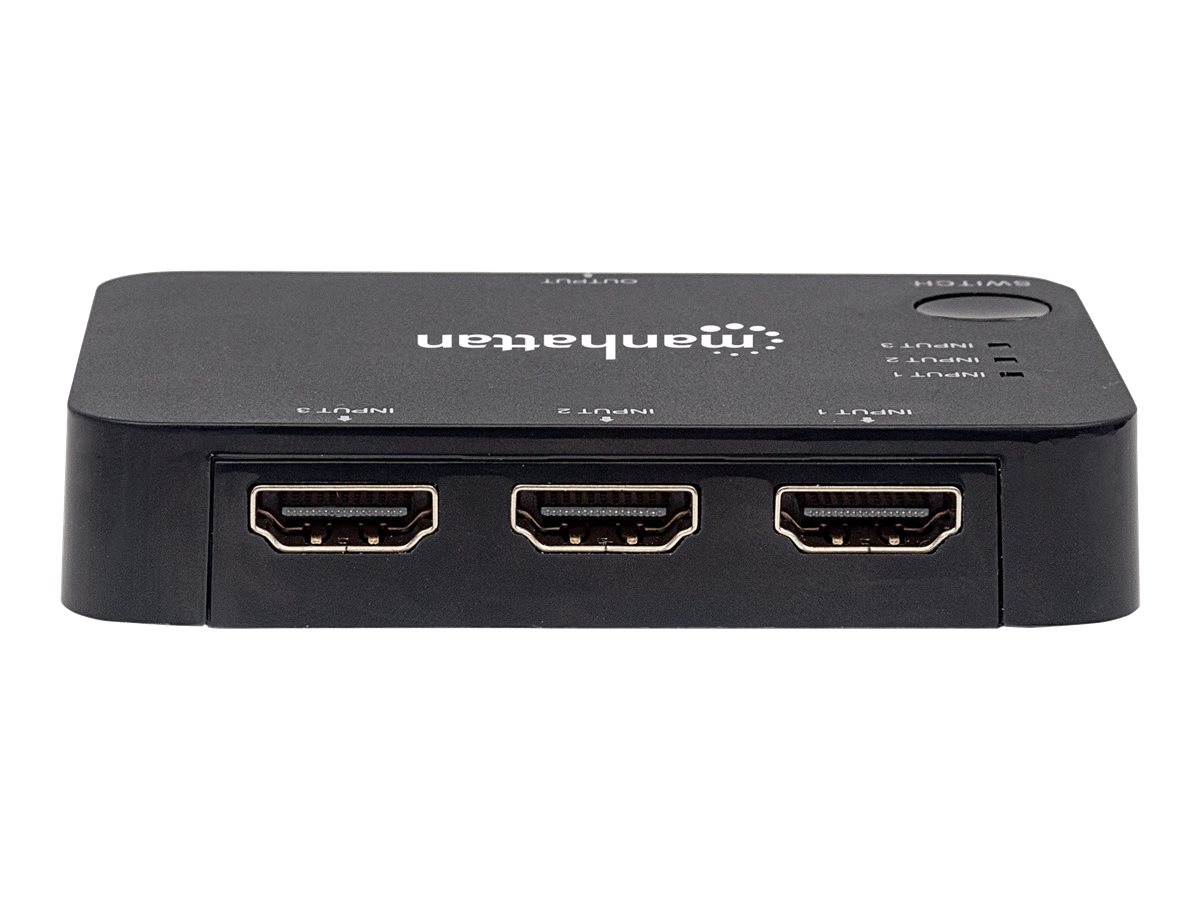 Manhattan HDMI Switch 3-Port , 4K@30Hz, Connects x3 HDMI sources to x1 display, Automatic and Manual Switching (via button)