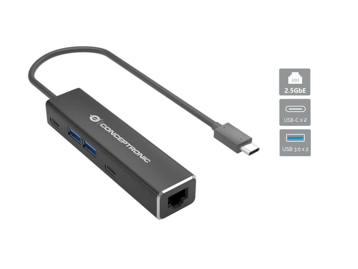 Conceptronic Adapter USB-C -> 2.5GbE USB 3.2Gen 0.15m sw - Adapter - Digital/Daten