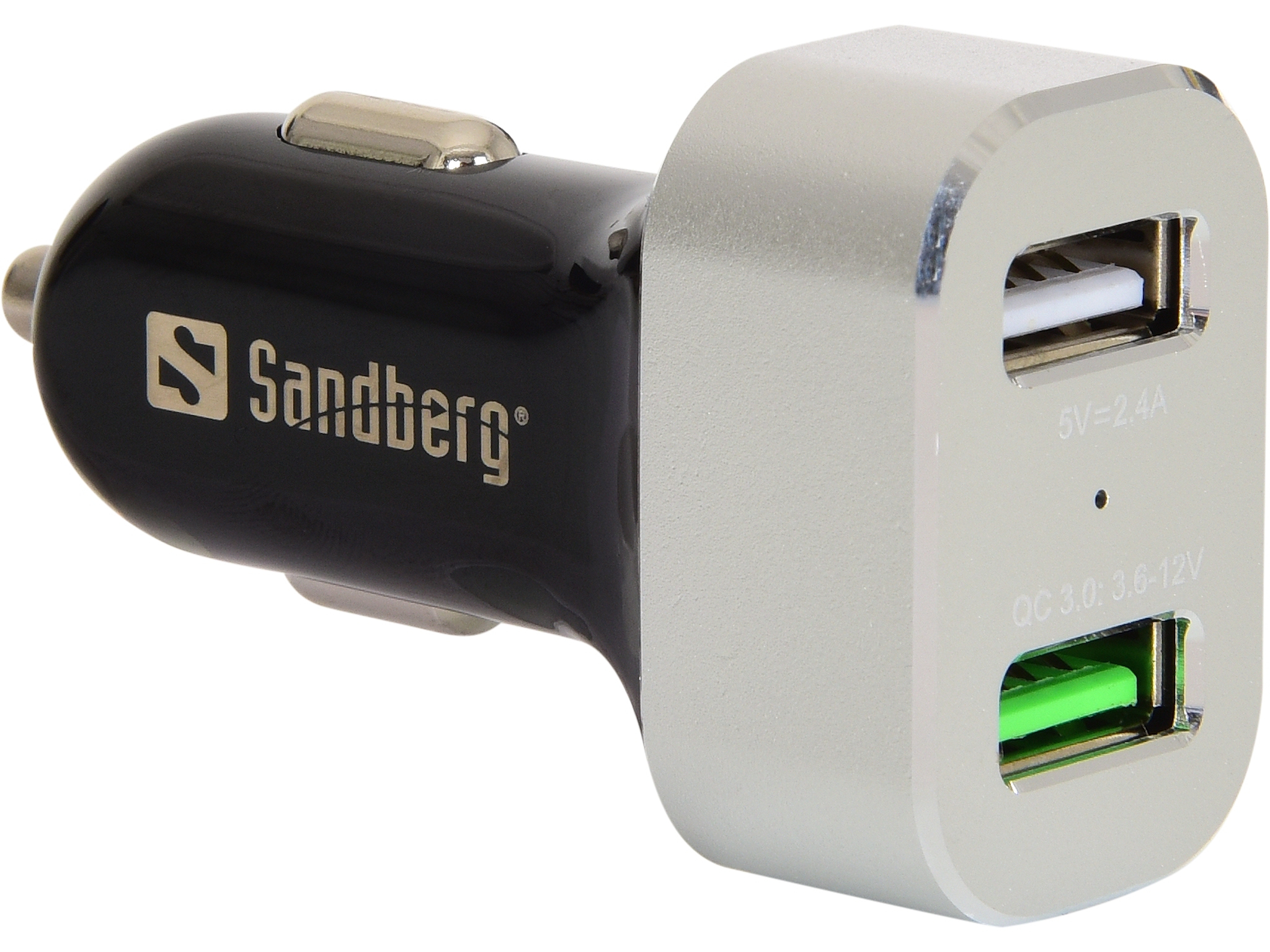 SANDBERG Car Charger 1xQC 3.0+1xUSB2.4A - Auto-Netzteil - 3 A - QC 3.0 - 2 Ausgabeanschlussstellen (USB)