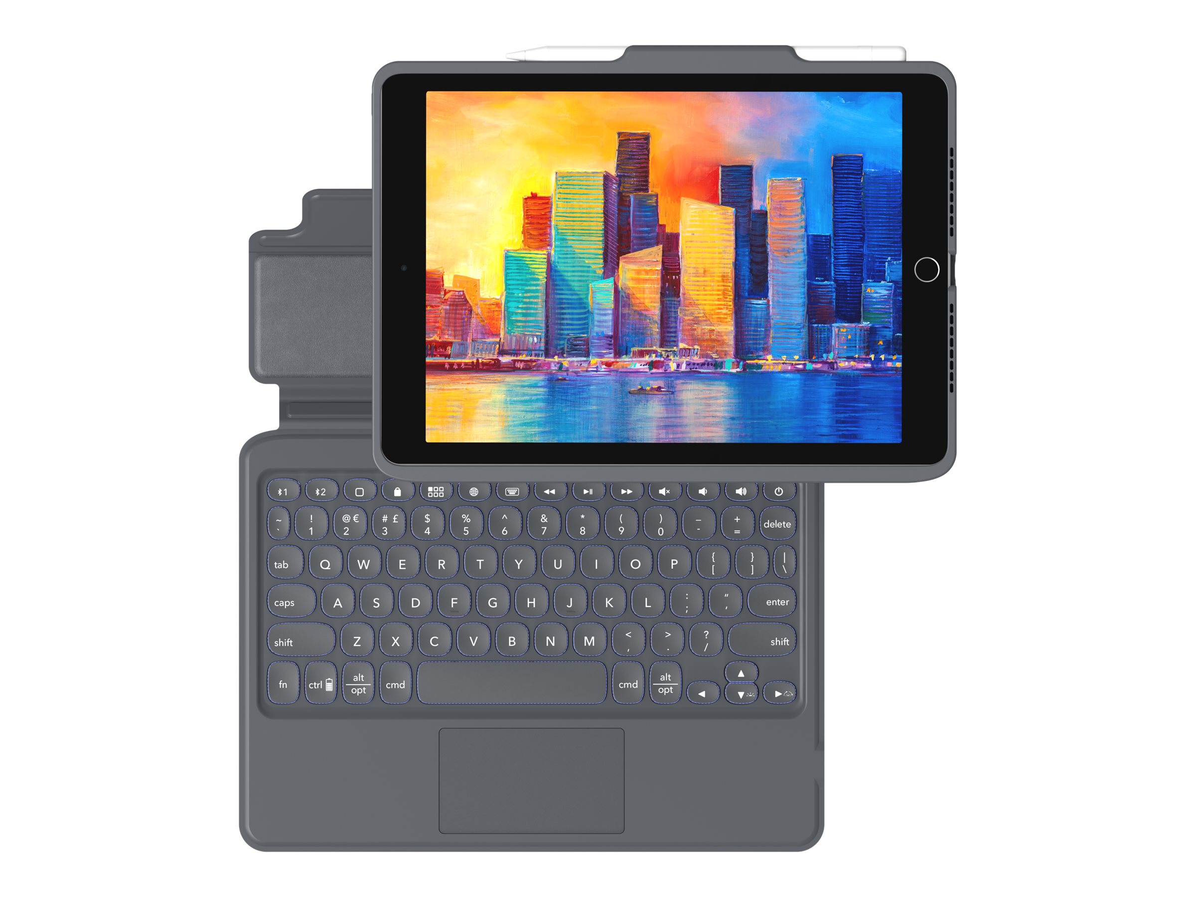 ZAGG Pro Keys - Tastatur und Foliohülle - mit Trackpad - hintergrundbeleuchtet - Bluetooth - QWERTZ - Deutsch - Schwarz/Grau Tastatur, Schwarz/Grau Gehäuse - für Apple 10.2-inch iPad (7. Generation, 8. Generation)