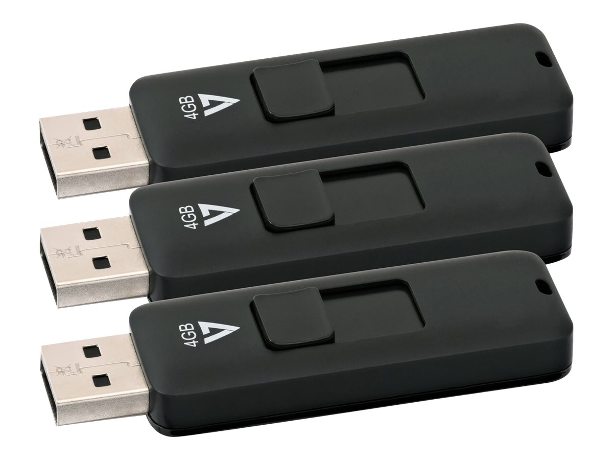 V7 VF24GAR-3PK-3E - USB-Flash-Laufwerk - 4 GB - USB 2.0 - Schwarz (Packung mit 3)