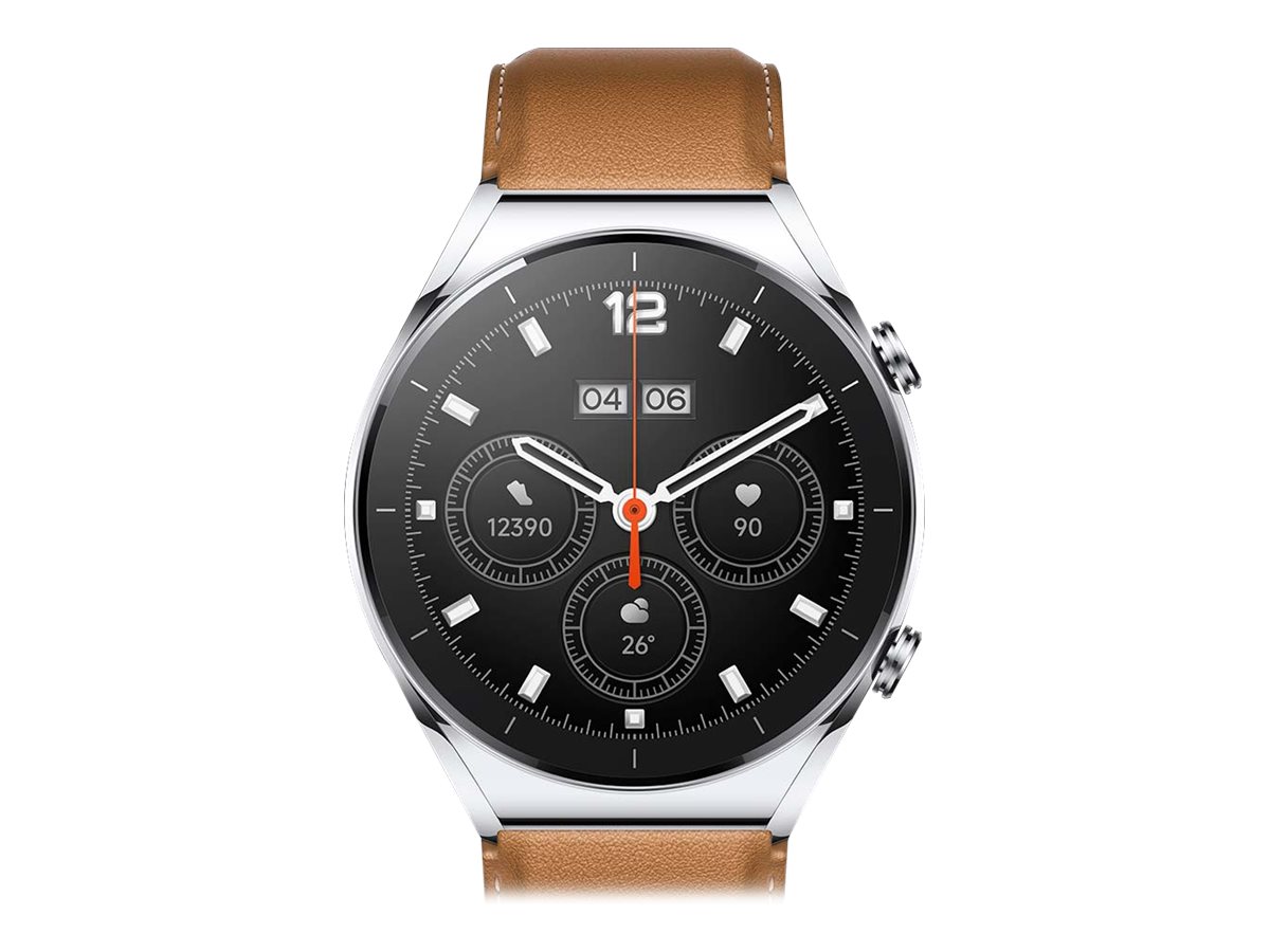 Xiaomi Watch S1 - 46 mm - silber - intelligente Uhr mit Riemen - Leder - braun - Anzeige 3.63 cm (1.43")
