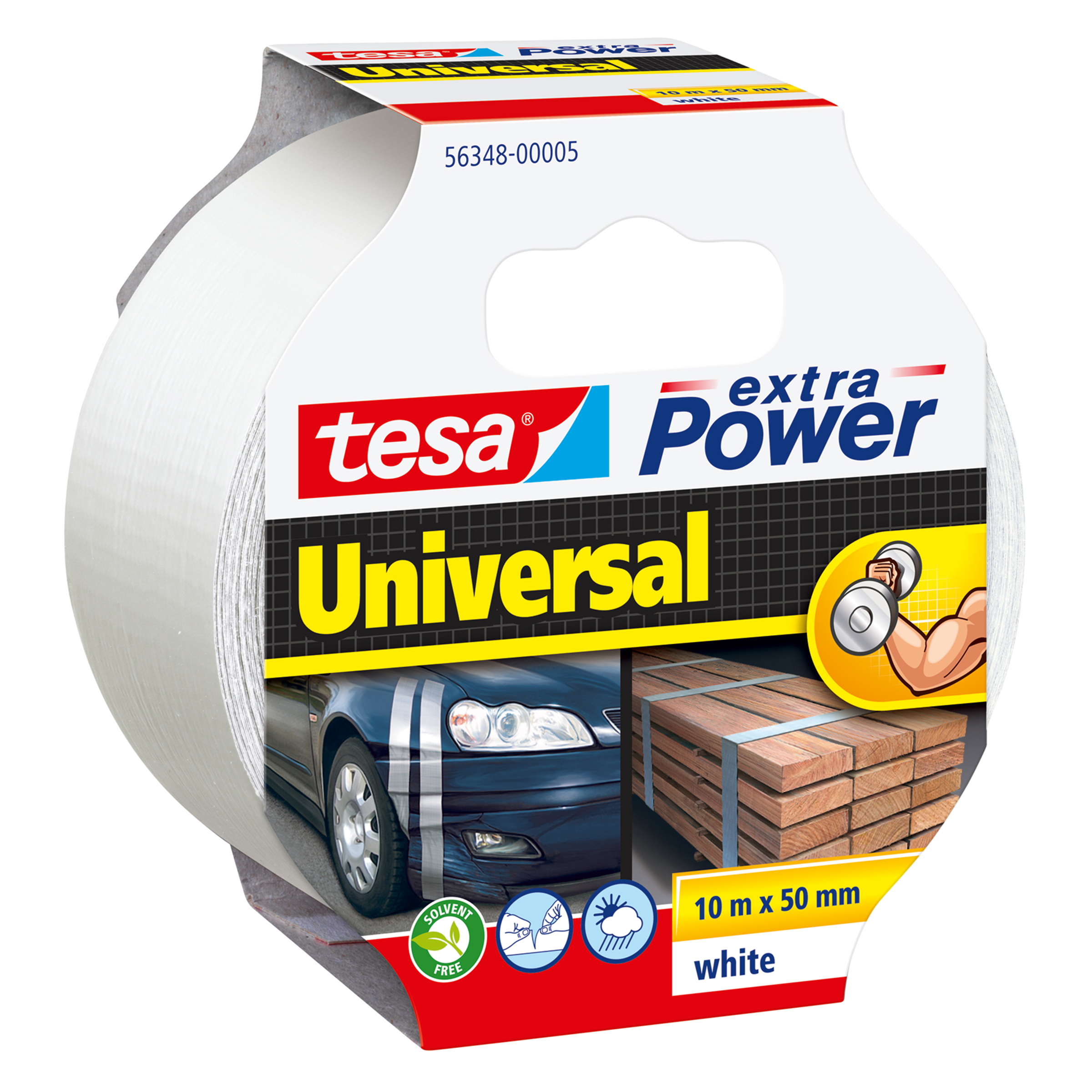 Tesa extra Power Universal - Weiß - Befestigung - Handwerk - Kennzeichnung - Reparatur - 10 m - 50 mm