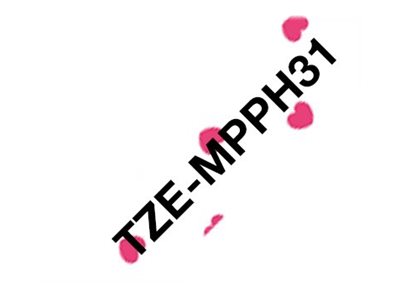 Brother TZe-MPPH31 - Schwarz auf rosafarbenen Herzen - Rolle (1,2 cm x 4 m)