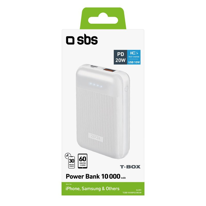 SBS Power Bank 10000 mAh USB+Type-C PD 20W By SBS Baltas