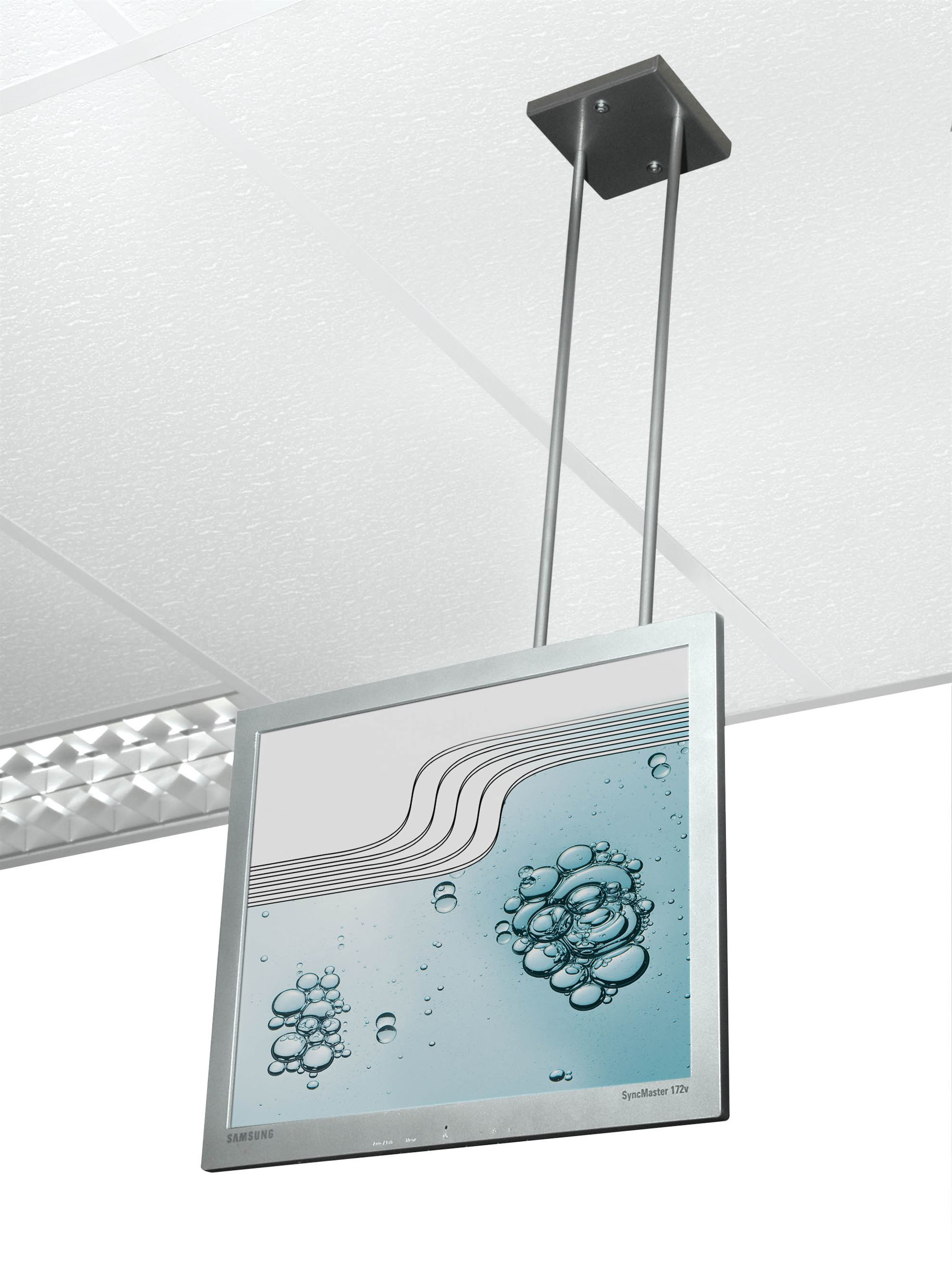 R-Go Steel Top Down Deckenhalterung, verstellbar, silber - Klammer für LCD-Display - Stahl - Silber - Bildschirmgröße: bis zu 68,6 cm (bis zu 27 Zoll)