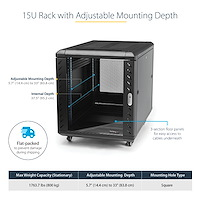 StarTech.com 15U 19" Server Rack Cabinet, 4 Post Adjustable Depth (6-32")